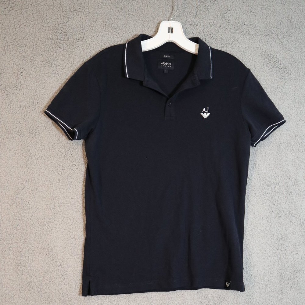 Slim Fit Black Polo Shirt for Men Size S